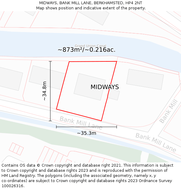 MIDWAYS, BANK MILL LANE, BERKHAMSTED, HP4 2NT: Plot and title map