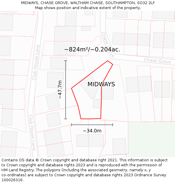 MIDWAYS, CHASE GROVE, WALTHAM CHASE, SOUTHAMPTON, SO32 2LF: Plot and title map