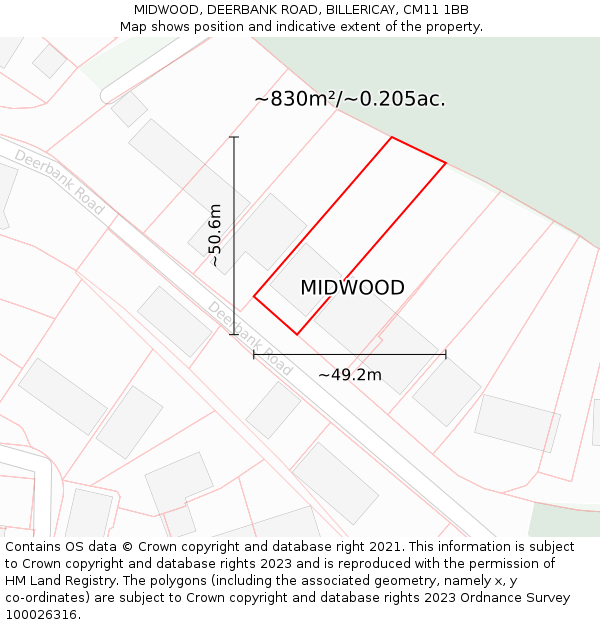 MIDWOOD, DEERBANK ROAD, BILLERICAY, CM11 1BB: Plot and title map