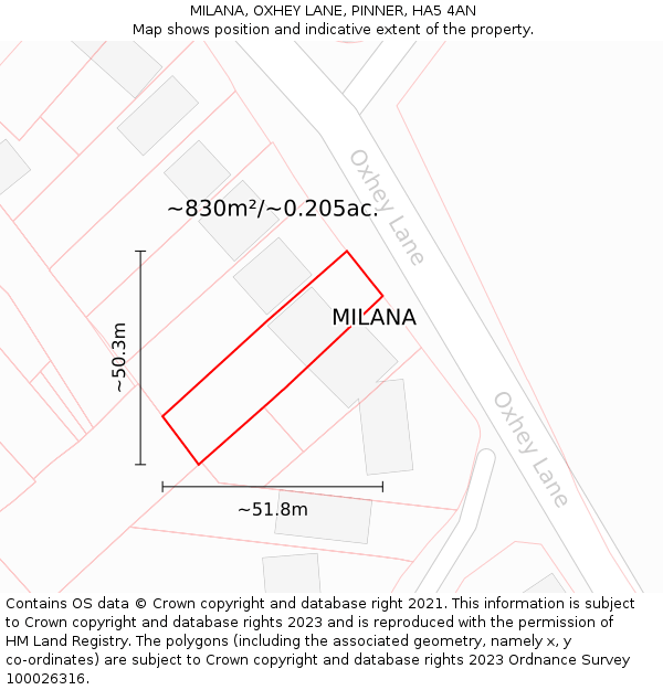 MILANA, OXHEY LANE, PINNER, HA5 4AN: Plot and title map