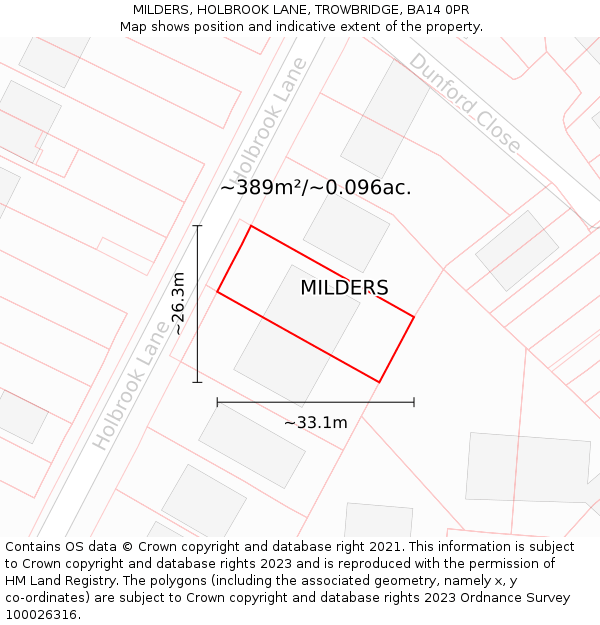 MILDERS, HOLBROOK LANE, TROWBRIDGE, BA14 0PR: Plot and title map