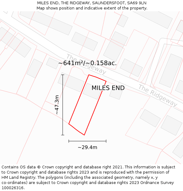 MILES END, THE RIDGEWAY, SAUNDERSFOOT, SA69 9LN: Plot and title map