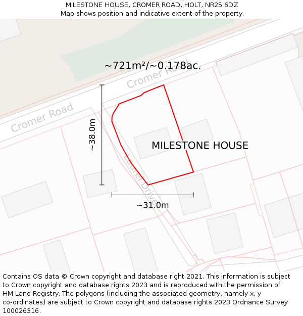 MILESTONE HOUSE, CROMER ROAD, HOLT, NR25 6DZ: Plot and title map
