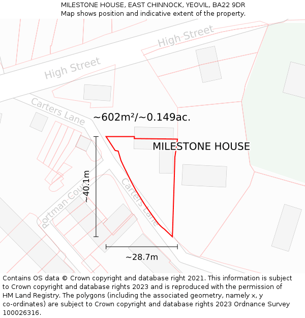 MILESTONE HOUSE, EAST CHINNOCK, YEOVIL, BA22 9DR: Plot and title map