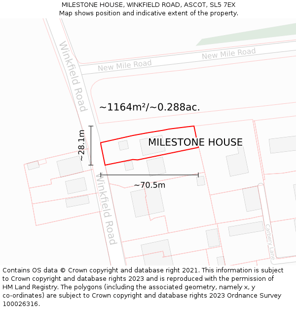 MILESTONE HOUSE, WINKFIELD ROAD, ASCOT, SL5 7EX: Plot and title map