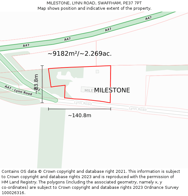 MILESTONE, LYNN ROAD, SWAFFHAM, PE37 7PT: Plot and title map