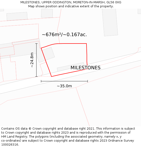 MILESTONES, UPPER ODDINGTON, MORETON-IN-MARSH, GL56 0XG: Plot and title map