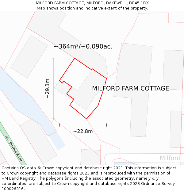 MILFORD FARM COTTAGE, MILFORD, BAKEWELL, DE45 1DX: Plot and title map