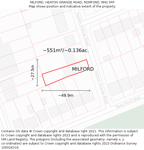 MILFORD, HEATON GRANGE ROAD, ROMFORD, RM2 5PP: Plot and title map