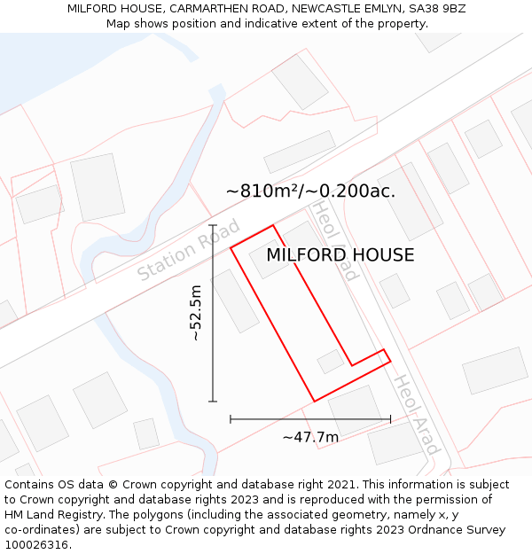 MILFORD HOUSE, CARMARTHEN ROAD, NEWCASTLE EMLYN, SA38 9BZ: Plot and title map