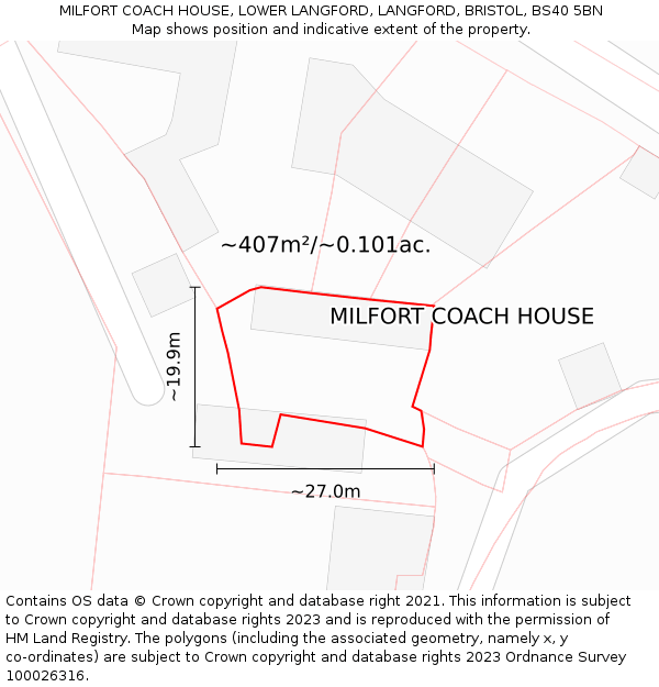 MILFORT COACH HOUSE, LOWER LANGFORD, LANGFORD, BRISTOL, BS40 5BN: Plot and title map