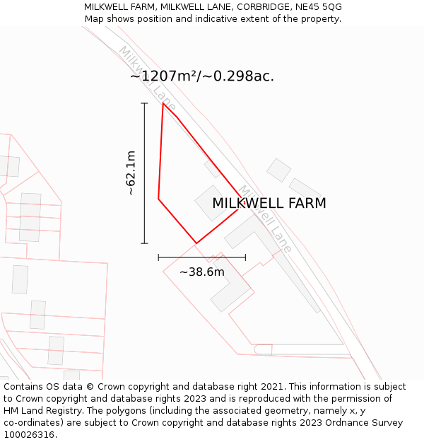 MILKWELL FARM, MILKWELL LANE, CORBRIDGE, NE45 5QG: Plot and title map