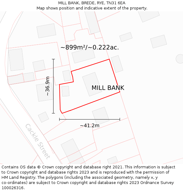 MILL BANK, BREDE, RYE, TN31 6EA: Plot and title map