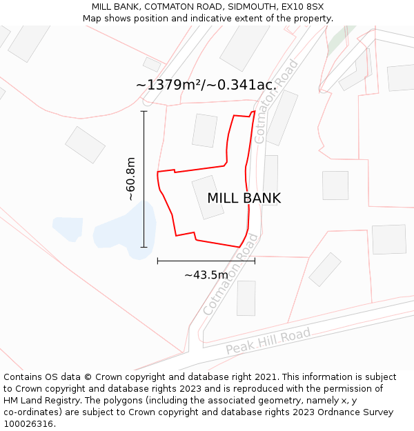 MILL BANK, COTMATON ROAD, SIDMOUTH, EX10 8SX: Plot and title map