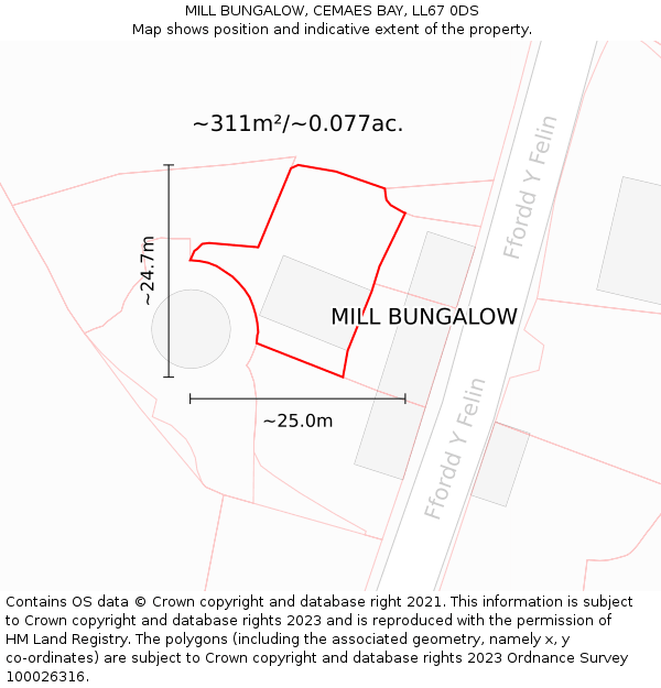MILL BUNGALOW, CEMAES BAY, LL67 0DS: Plot and title map