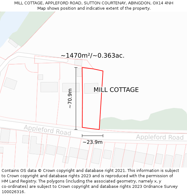 MILL COTTAGE, APPLEFORD ROAD, SUTTON COURTENAY, ABINGDON, OX14 4NH: Plot and title map