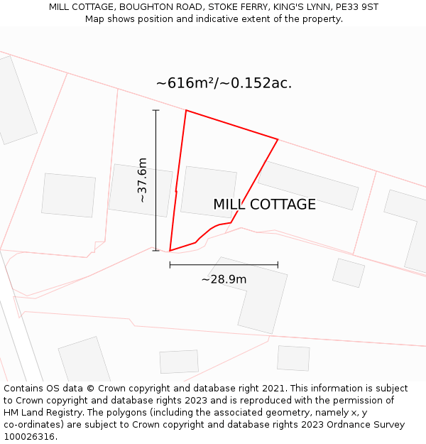 MILL COTTAGE, BOUGHTON ROAD, STOKE FERRY, KING'S LYNN, PE33 9ST: Plot and title map