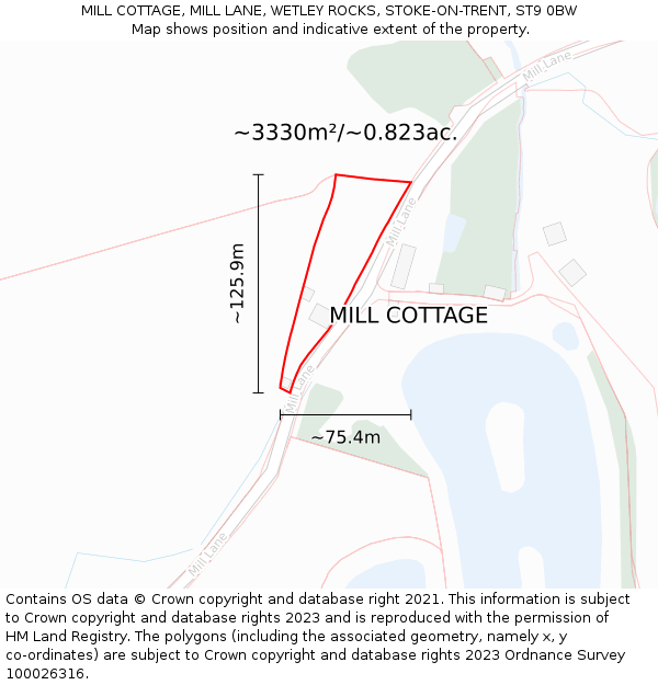 MILL COTTAGE, MILL LANE, WETLEY ROCKS, STOKE-ON-TRENT, ST9 0BW: Plot and title map
