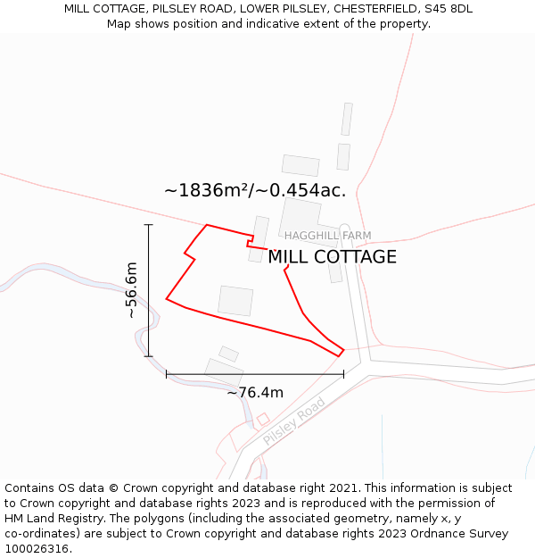 MILL COTTAGE, PILSLEY ROAD, LOWER PILSLEY, CHESTERFIELD, S45 8DL: Plot and title map