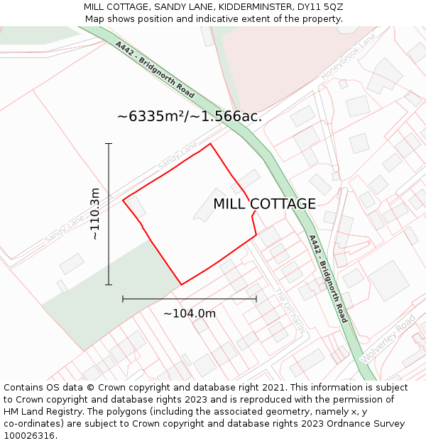 MILL COTTAGE, SANDY LANE, KIDDERMINSTER, DY11 5QZ: Plot and title map