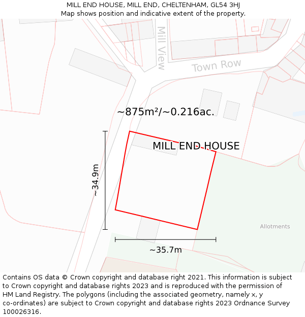 MILL END HOUSE, MILL END, CHELTENHAM, GL54 3HJ: Plot and title map