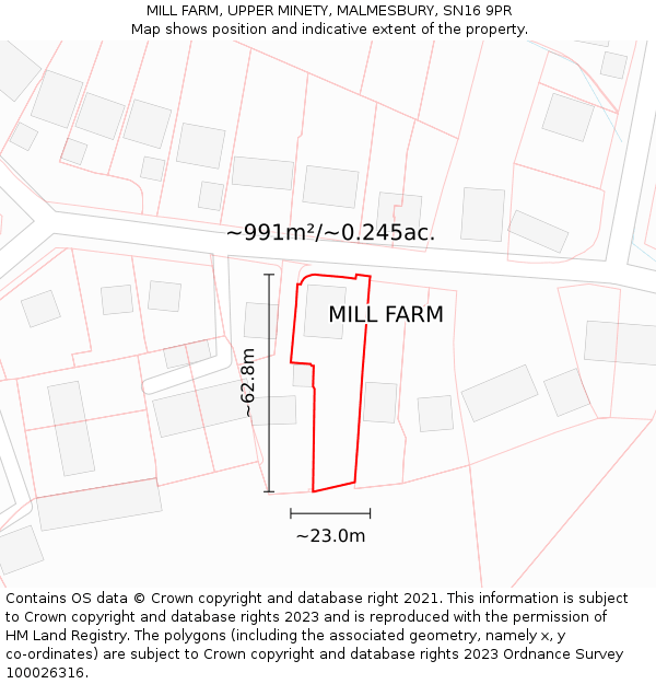 MILL FARM, UPPER MINETY, MALMESBURY, SN16 9PR: Plot and title map