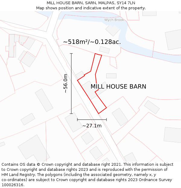 MILL HOUSE BARN, SARN, MALPAS, SY14 7LN: Plot and title map