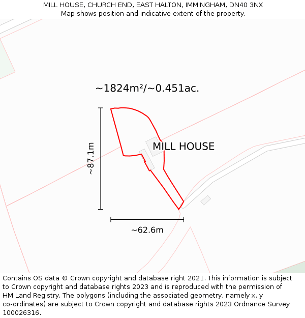 MILL HOUSE, CHURCH END, EAST HALTON, IMMINGHAM, DN40 3NX: Plot and title map