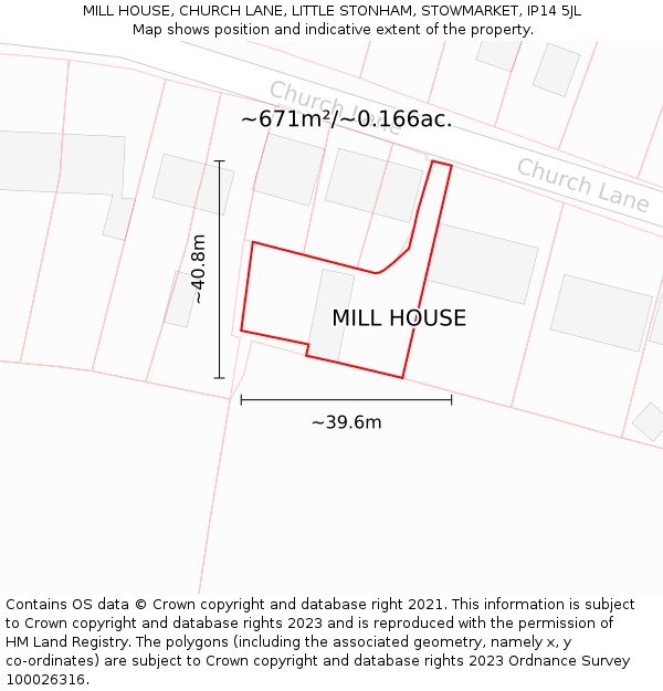 MILL HOUSE, CHURCH LANE, LITTLE STONHAM, STOWMARKET, IP14 5JL: Plot and title map