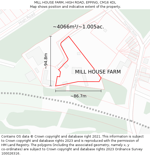 MILL HOUSE FARM, HIGH ROAD, EPPING, CM16 4DL: Plot and title map