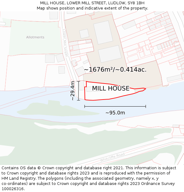 MILL HOUSE, LOWER MILL STREET, LUDLOW, SY8 1BH: Plot and title map