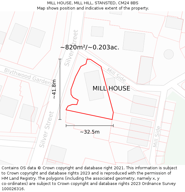 MILL HOUSE, MILL HILL, STANSTED, CM24 8BS: Plot and title map