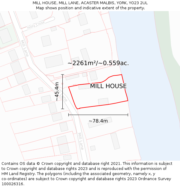 MILL HOUSE, MILL LANE, ACASTER MALBIS, YORK, YO23 2UL: Plot and title map