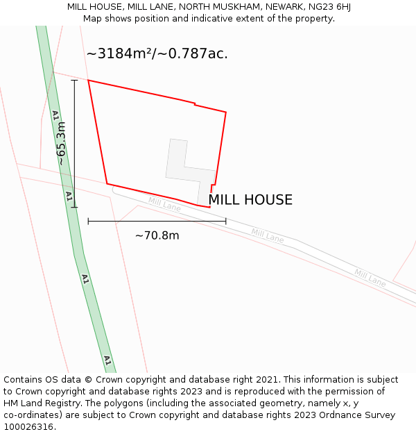 MILL HOUSE, MILL LANE, NORTH MUSKHAM, NEWARK, NG23 6HJ: Plot and title map