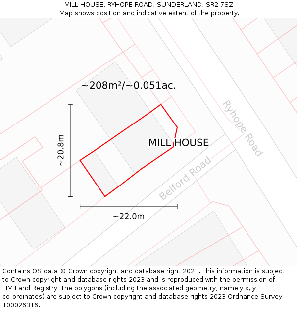 MILL HOUSE, RYHOPE ROAD, SUNDERLAND, SR2 7SZ: Plot and title map