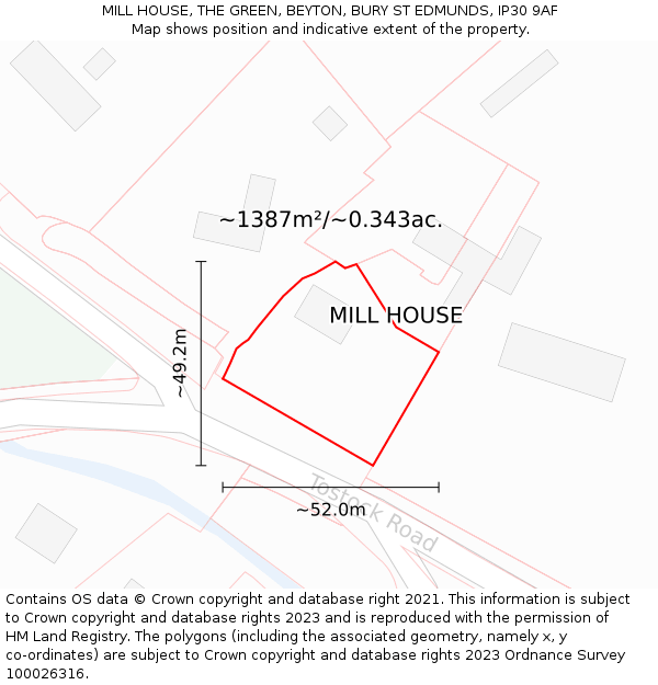MILL HOUSE, THE GREEN, BEYTON, BURY ST EDMUNDS, IP30 9AF: Plot and title map