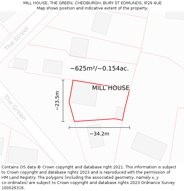 MILL HOUSE, THE GREEN, CHEDBURGH, BURY ST EDMUNDS, IP29 4UE: Plot and title map