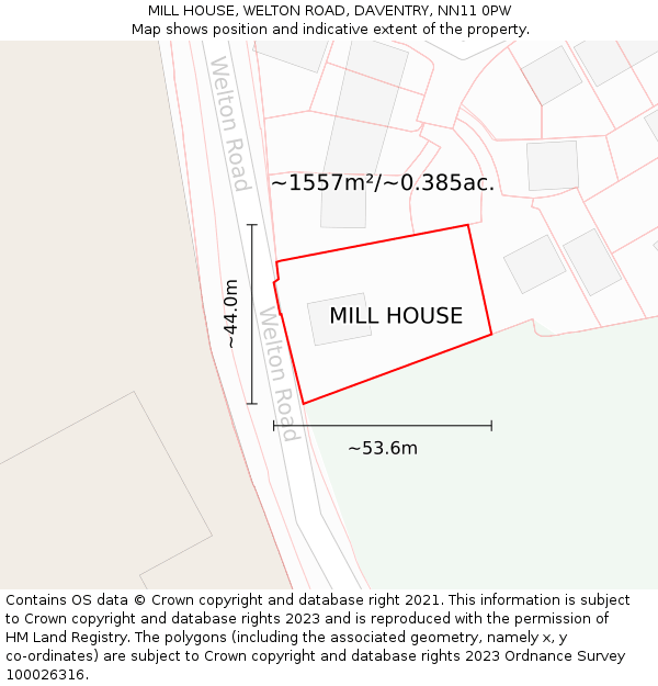 MILL HOUSE, WELTON ROAD, DAVENTRY, NN11 0PW: Plot and title map