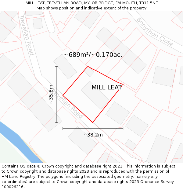 MILL LEAT, TREVELLAN ROAD, MYLOR BRIDGE, FALMOUTH, TR11 5NE: Plot and title map