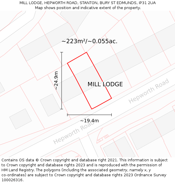 MILL LODGE, HEPWORTH ROAD, STANTON, BURY ST EDMUNDS, IP31 2UA: Plot and title map