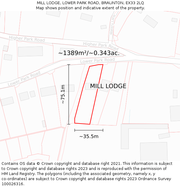 MILL LODGE, LOWER PARK ROAD, BRAUNTON, EX33 2LQ: Plot and title map