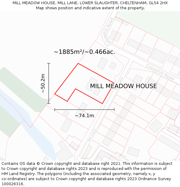 MILL MEADOW HOUSE, MILL LANE, LOWER SLAUGHTER, CHELTENHAM, GL54 2HX: Plot and title map