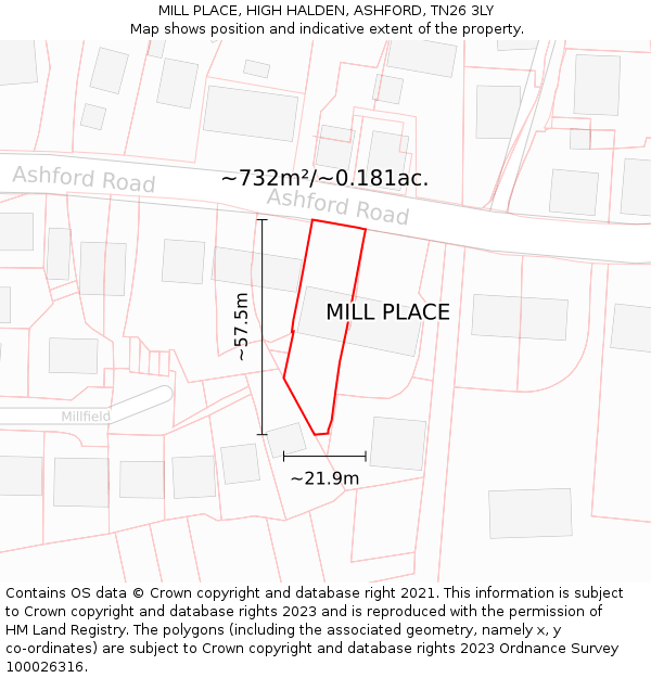 MILL PLACE, HIGH HALDEN, ASHFORD, TN26 3LY: Plot and title map