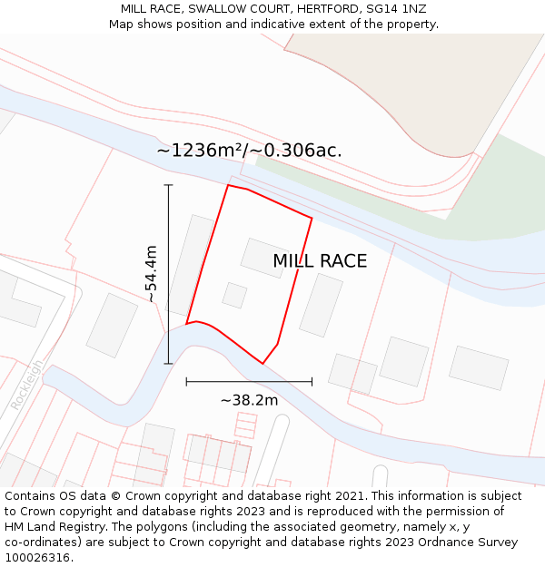 MILL RACE, SWALLOW COURT, HERTFORD, SG14 1NZ: Plot and title map