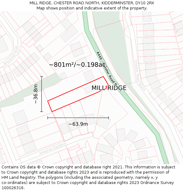 MILL RIDGE, CHESTER ROAD NORTH, KIDDERMINSTER, DY10 2RX: Plot and title map