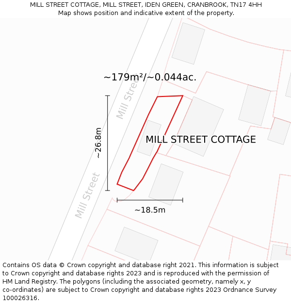 MILL STREET COTTAGE, MILL STREET, IDEN GREEN, CRANBROOK, TN17 4HH: Plot and title map