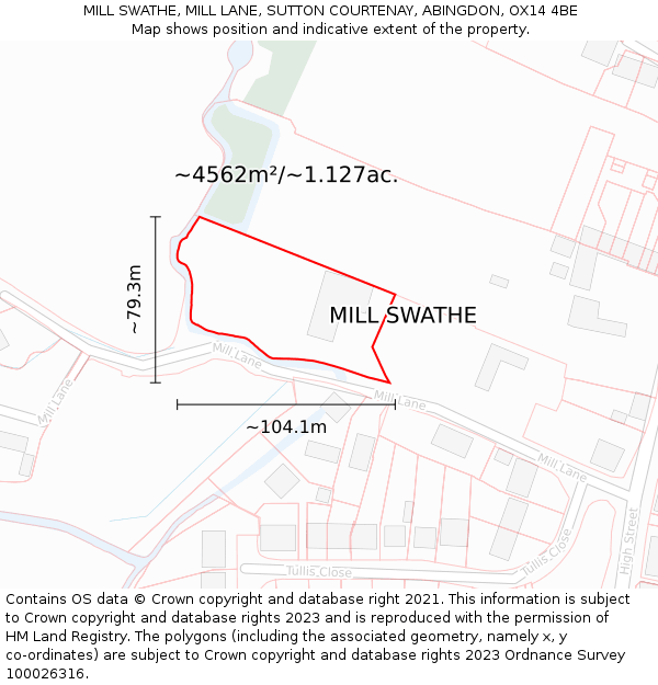 MILL SWATHE, MILL LANE, SUTTON COURTENAY, ABINGDON, OX14 4BE: Plot and title map