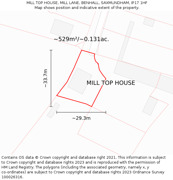 MILL TOP HOUSE, MILL LANE, BENHALL, SAXMUNDHAM, IP17 1HF: Plot and title map