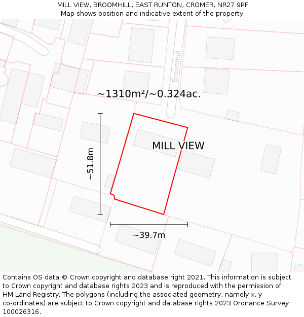 MILL VIEW, BROOMHILL, EAST RUNTON, CROMER, NR27 9PF: Plot and title map