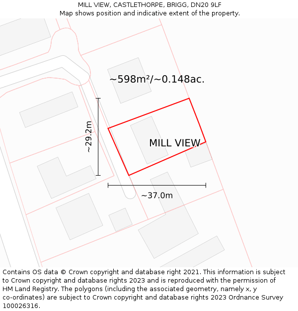 MILL VIEW, CASTLETHORPE, BRIGG, DN20 9LF: Plot and title map